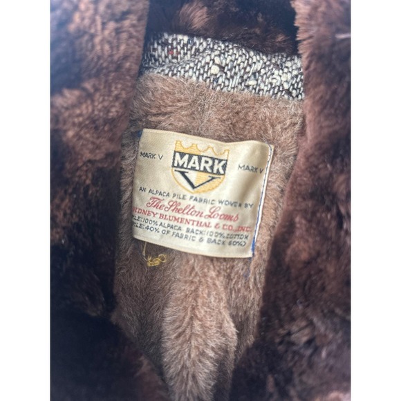 Vintage 60s 70s Mark V Tweed Alpaca Blend Over Coat Faux Fur Collar Sz S - Picture 3 of 10